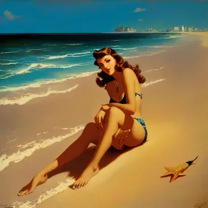 Sun-kissed beach babe in vibrant bikini soaking up the tropical vibes