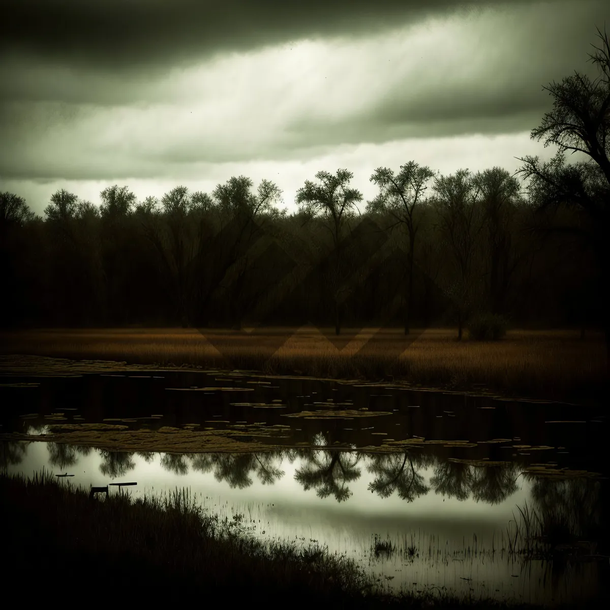 Picture of Serenity at Twilight: Lake Reflections Amidst Majestic Forest