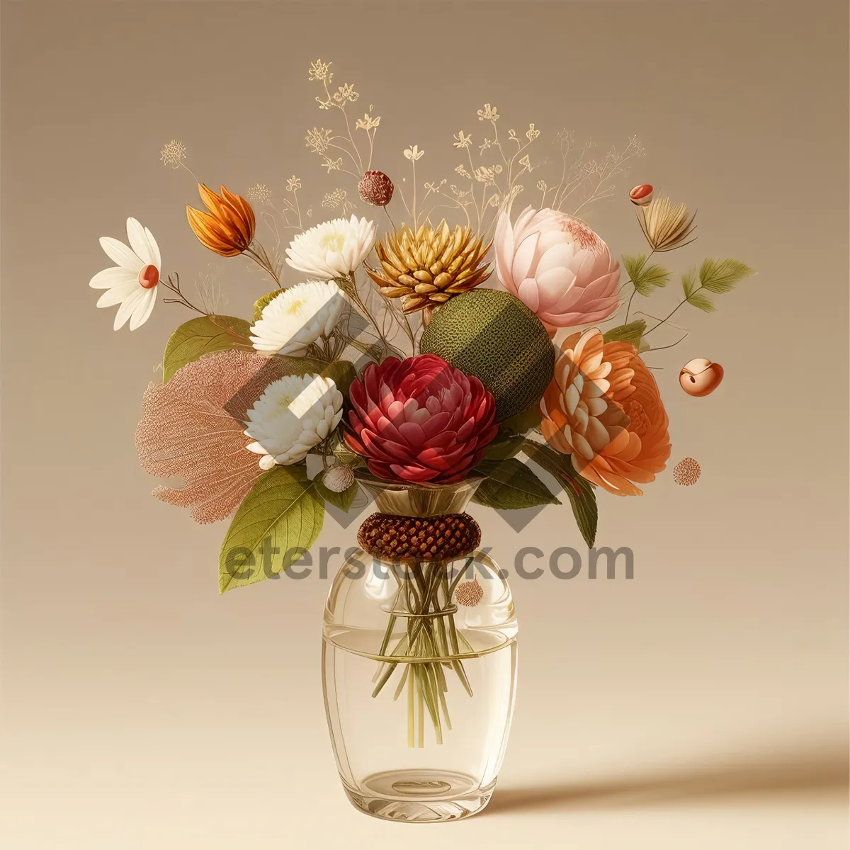 Picture of Blossoming Pink Fruit Bouquet in Glass Vase