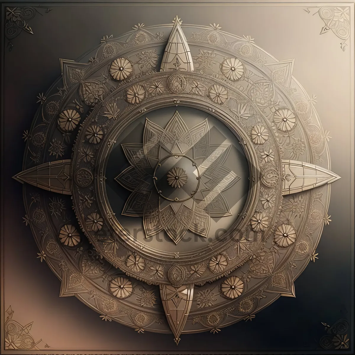 Picture of Grunge Shield Art: Retro Symbolic Stucco Design.