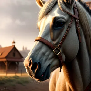 Stallion Head in Brown Bridle - Majestic Equestrian Portrait.