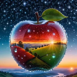 Red Delicious apple with globe and airship concept.