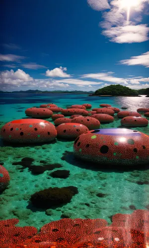 Tropical fish playing ocarina in underwater reef