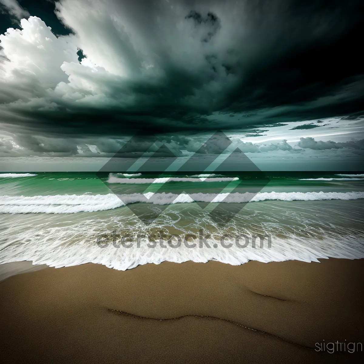 Picture of Idyllic Tropical Beach Sunset with Tranquil Waves