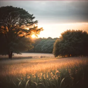 Vibrant Rural Landscape with Golden Fields and Sky