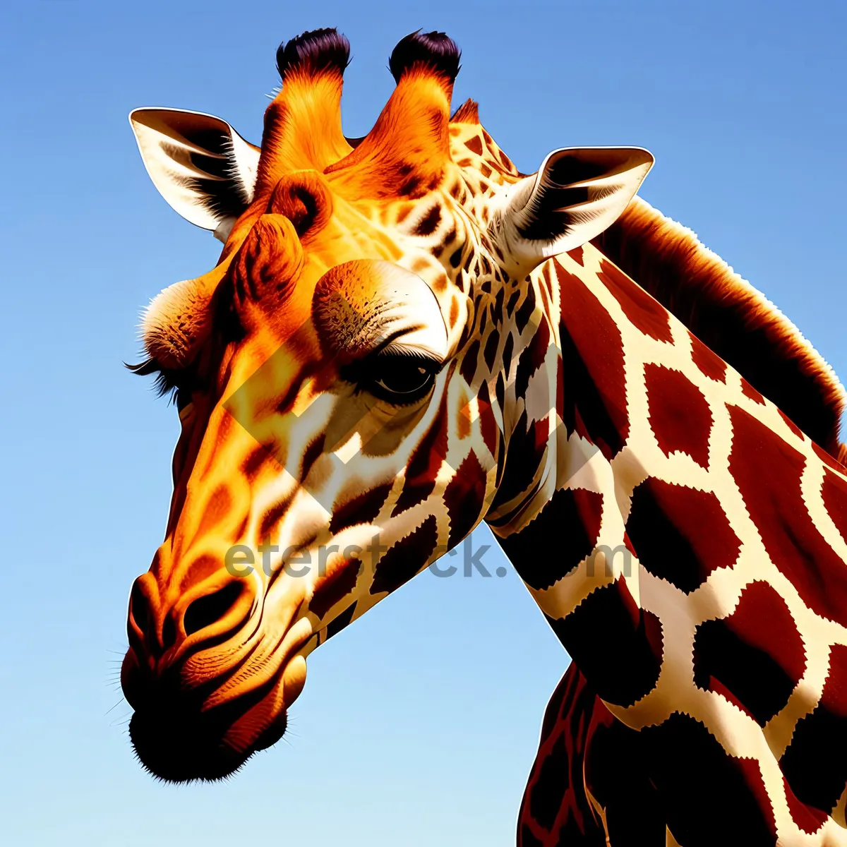 Picture of Striped Wildlife in the Grass: Giraffe and Zebra