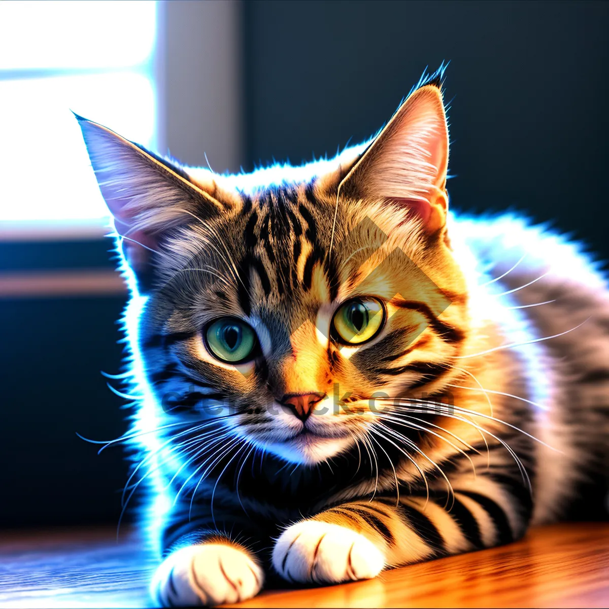 Picture of Curious Gray Tiger Kitten with Fluffy Whiskers