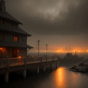 Nighttime Cityscape with Bridge and Reflection