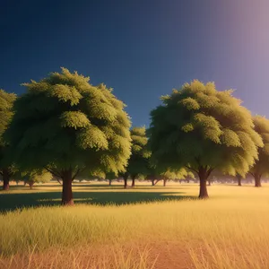 Idyllic Countryside Landscape with Majestic Oaks and Vibrant Meadow