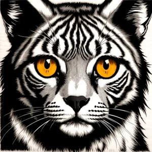 Fierce Feline: Striped Predator with Piercing Eyes