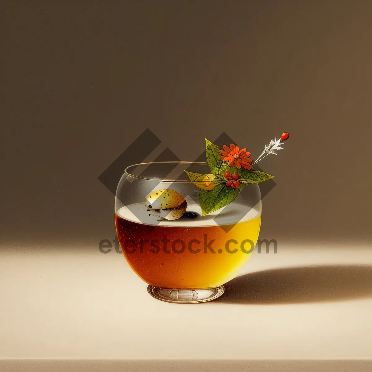 Picture of Delicious Herbal Tea Garnished with Fresh Herbs in a Glass