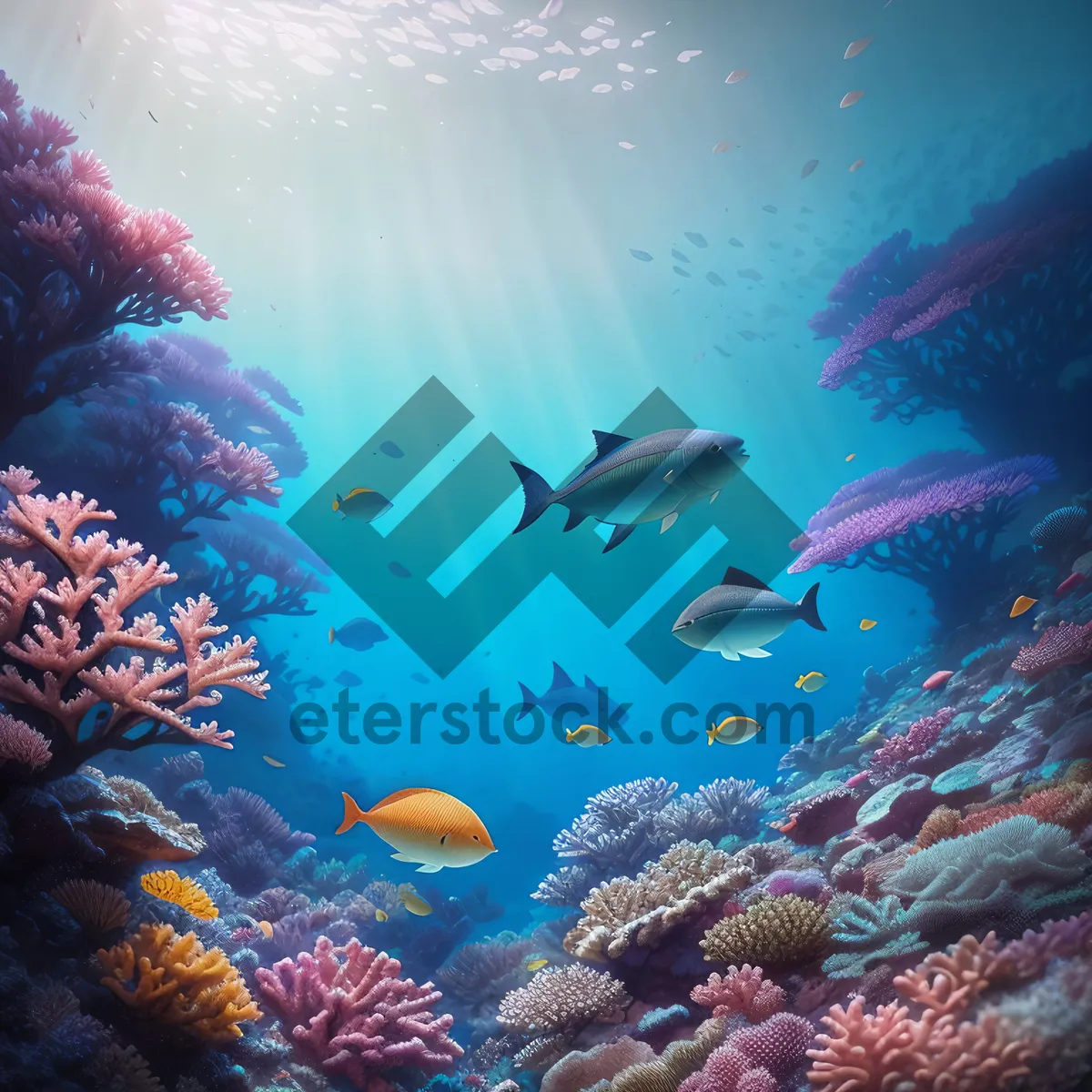 Picture of Tropical Coral Reef Underwater Life with Diverse Marine Fish