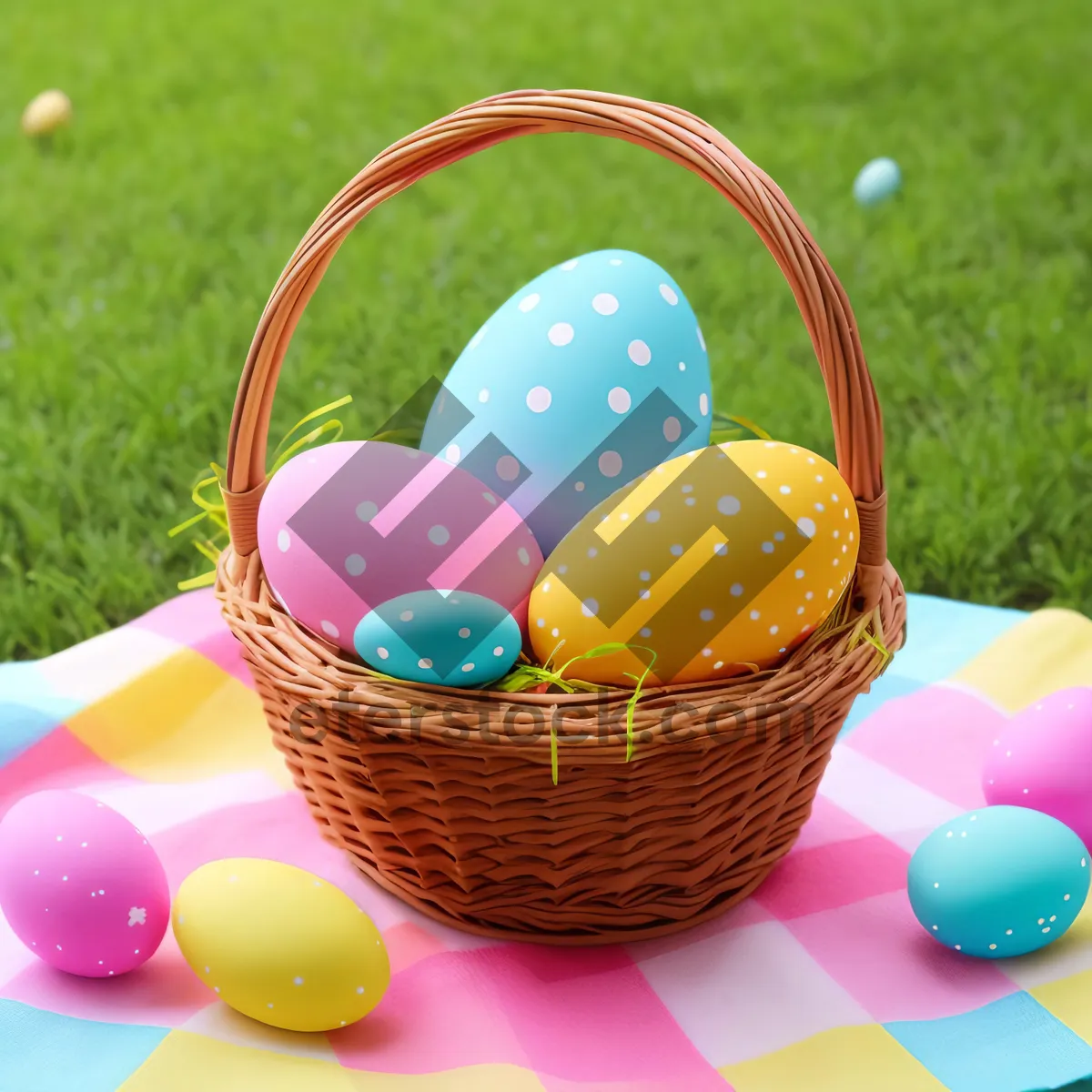 Picture of Colorful Easter Egg Basket with Sweet Treats.