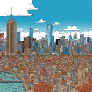 Modern city skyline puzzle game - aerial view landscape.