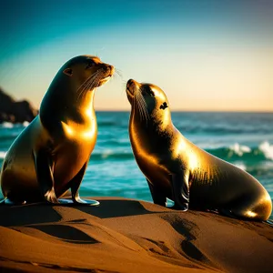 Lively Sea Lion Basking on Rocky Shore