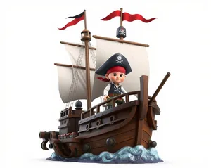 Cartoon Pirate Ship on the High Seas