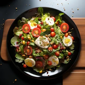 Delicious Gourmet Salad with Grilled Meat and Vegetables