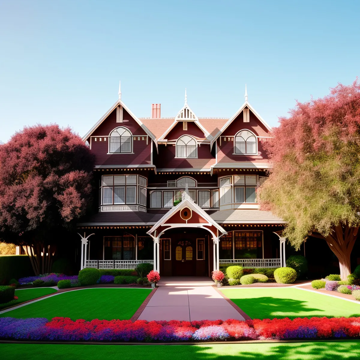 Picture of Stunning Villa with Sky-High Roof Amidst Lush Greenery