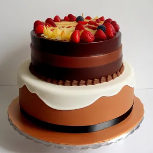 Delicious chocolate birthday cake with fruit and cream