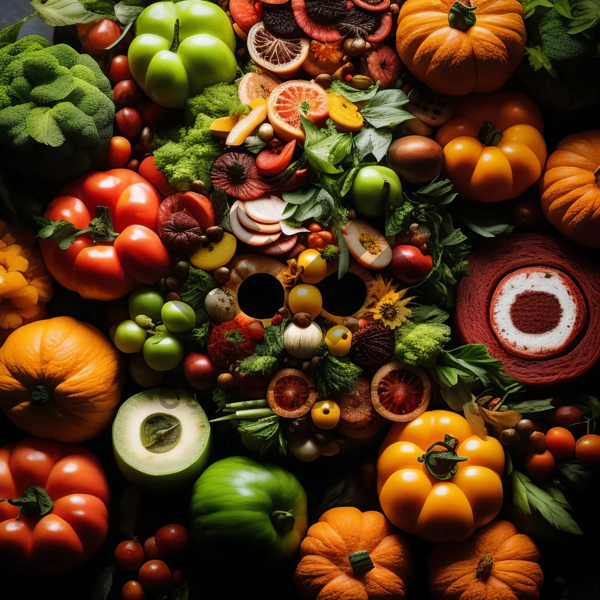 Picture of Fresh Harvest of Colorful Vegetables and Fruits