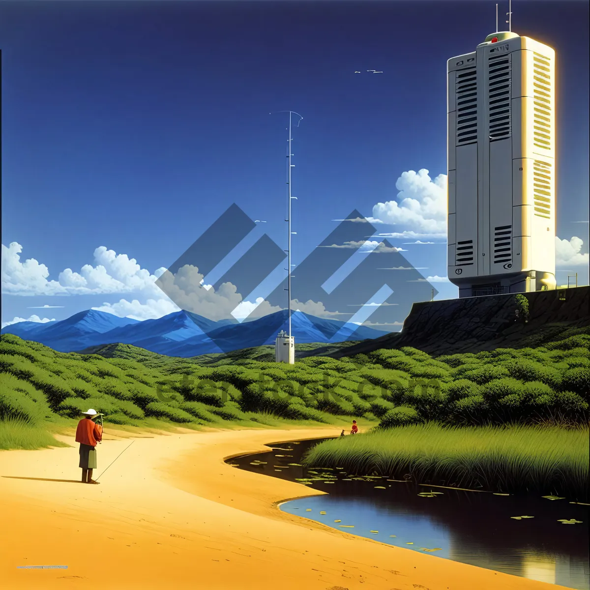 Picture of Beachside Beacon Tower amidst Majestic Cityscape