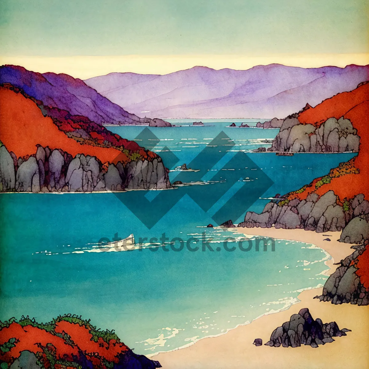Picture of Serene Coastal Escape: Majestic Mountains Meet Azure Waters