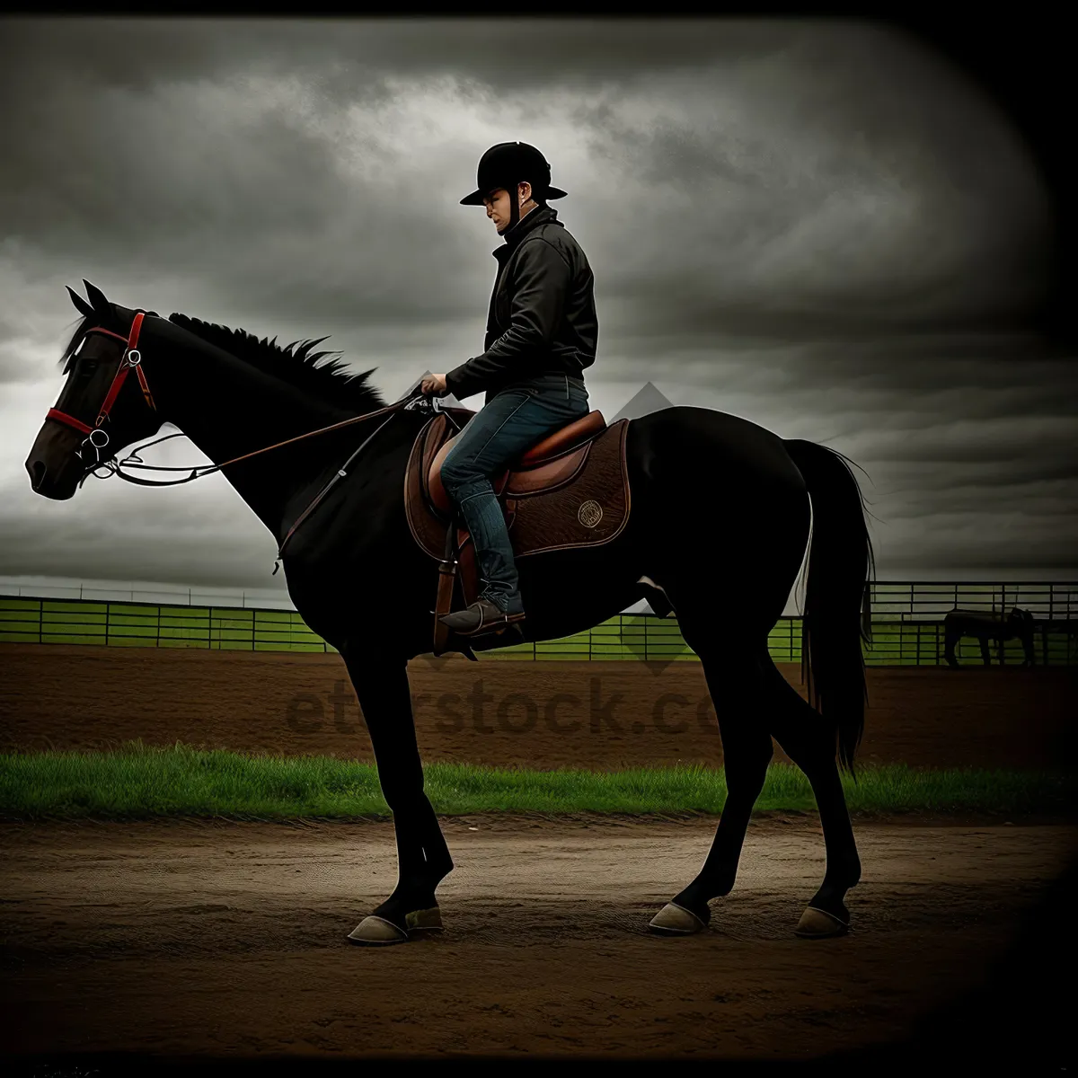 Picture of Equestrian Riding: Majestic Stallion Leading with Sidesaddle