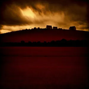 Majestic Sunset over Castle and River