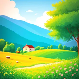 Vibrant summer meadow under clear skies.