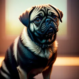 Cute Wrinkled Pug Puppy in Studio Portrait