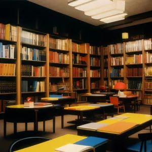 Modern library with books on bookshelf in home.