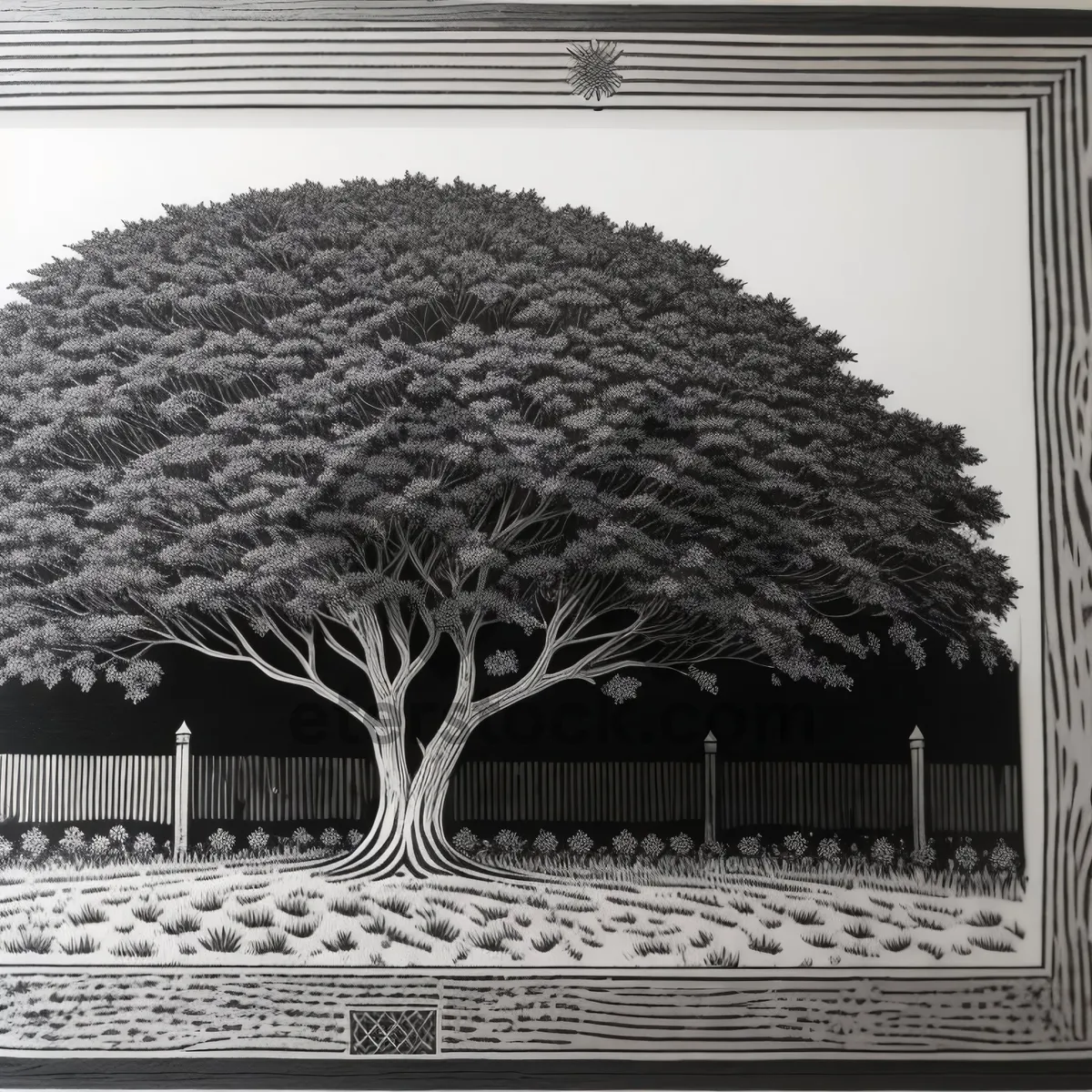 Picture of Thatch Roof amidst Tree-Covered Landscape at Park