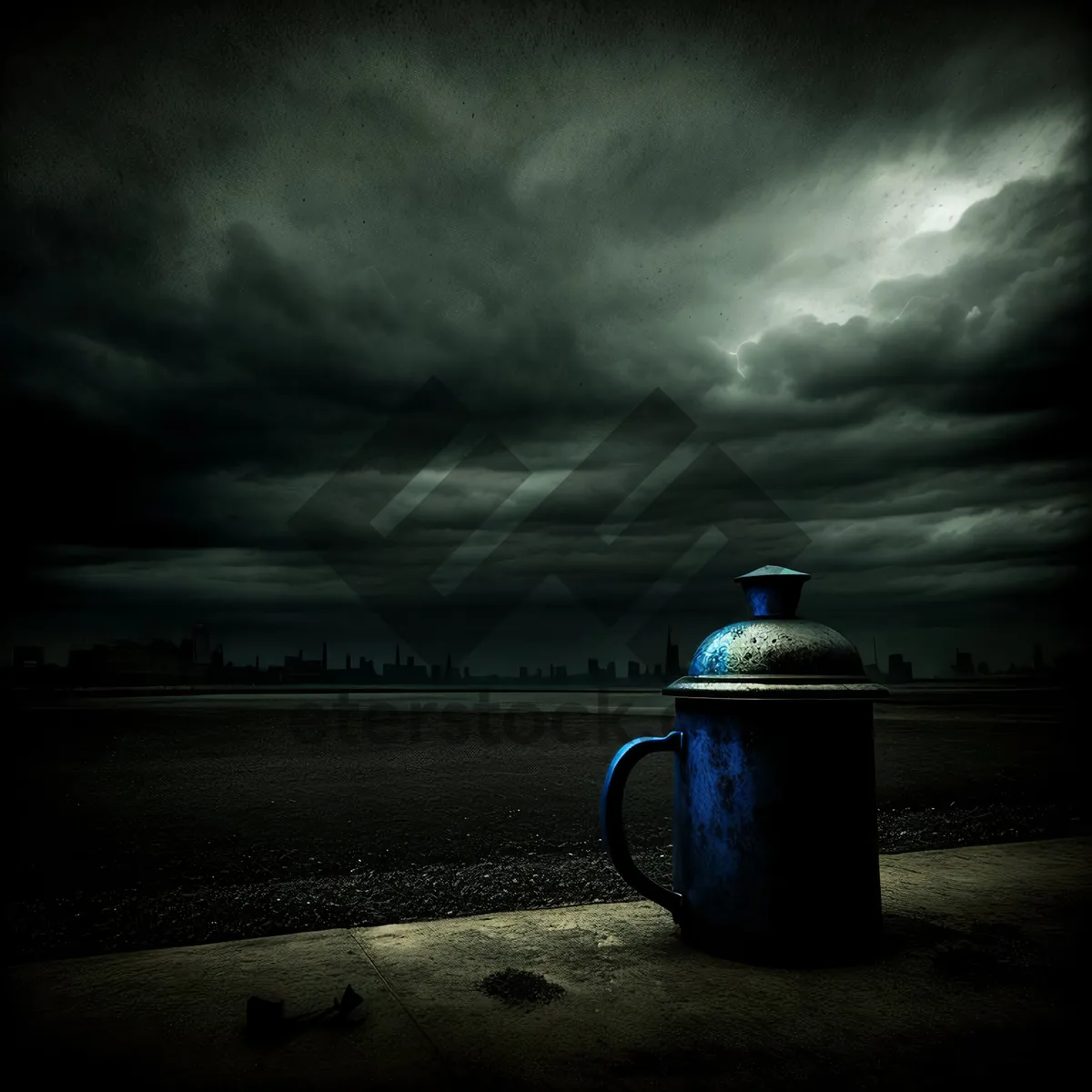 Picture of Nighttime Teapot Illuminated by Water