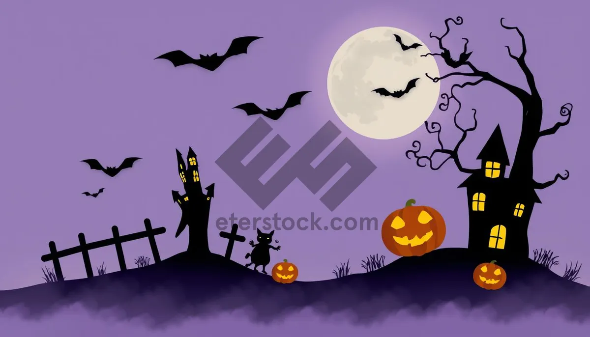 Picture of Dark Halloween Night Silhouette Design with Moon