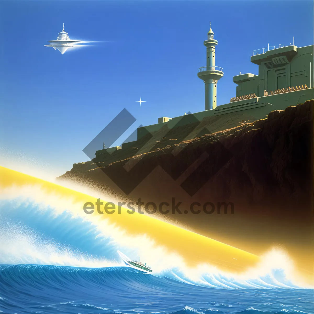 Picture of Coastal City Lighthouse with Ocean View