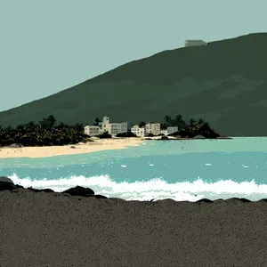 Sunny Tropical Beach Paradise with Rock Cliff Coastline