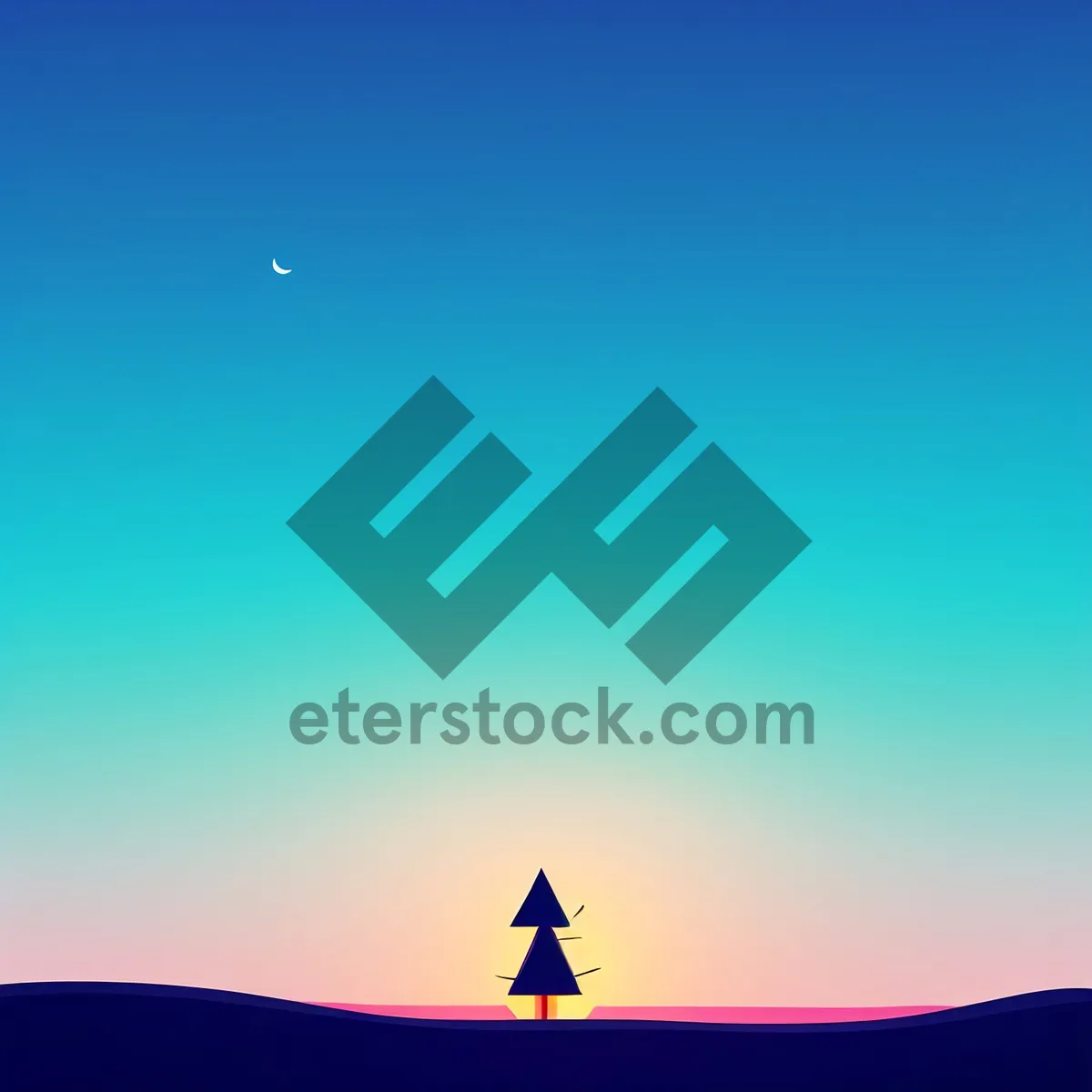 Picture of Silhouette Skyline with Moon and Sun