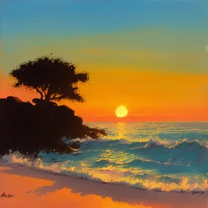 Golden Sunset Silhouette Reflecting on Ocean Waves