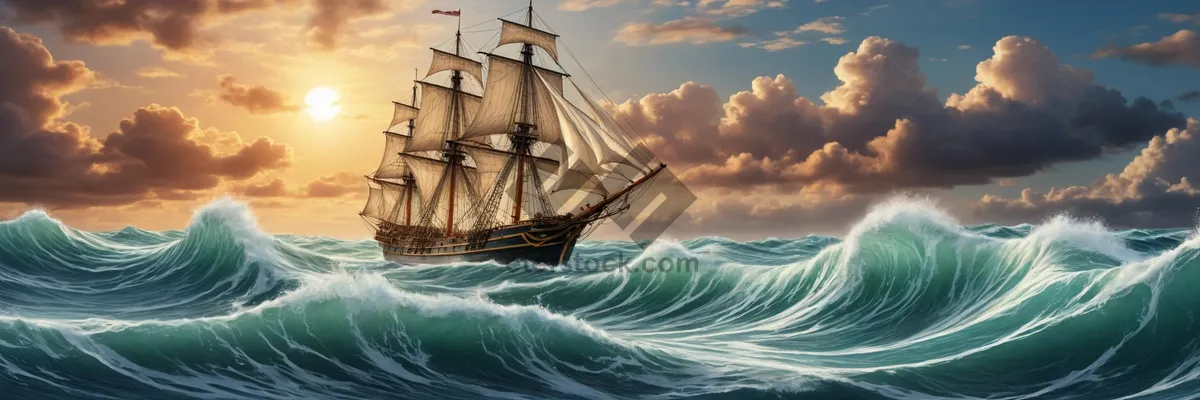 Picture of Pirate ship sailing the ocean under clear skies