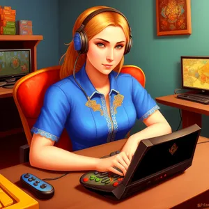 Smiling businesswoman working on laptop at office desk