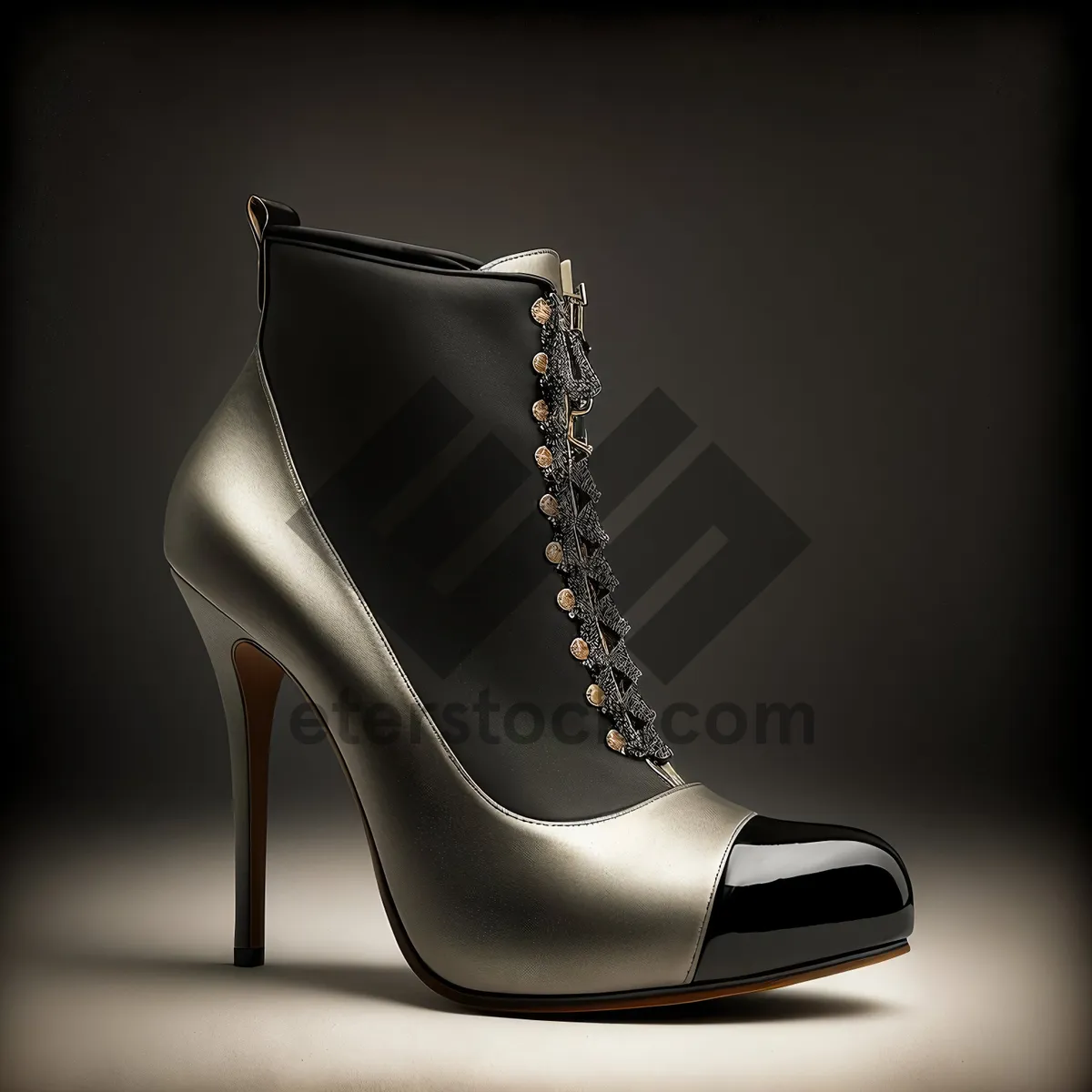 Picture of Elegant Black Leather Heeled Boots with Shiny Soles