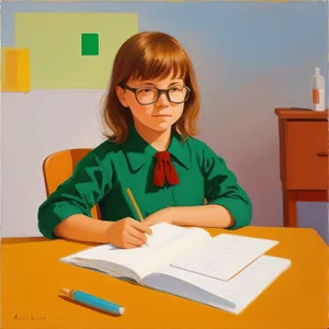 Smiling businesswoman working on laptop in office setting