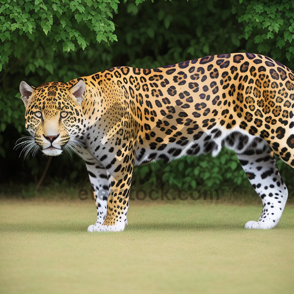 Picture of Spotted Wildcat Staring Intensely in Grass