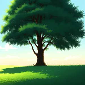 Serene Summer Sky: Oak Tree in Meadow