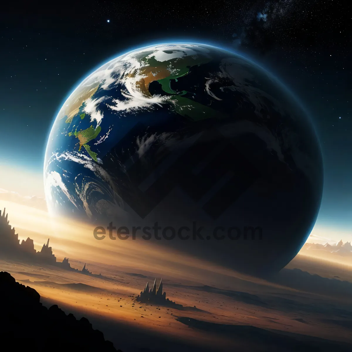 Picture of Starry Night Sky Globe Over Earth Planet