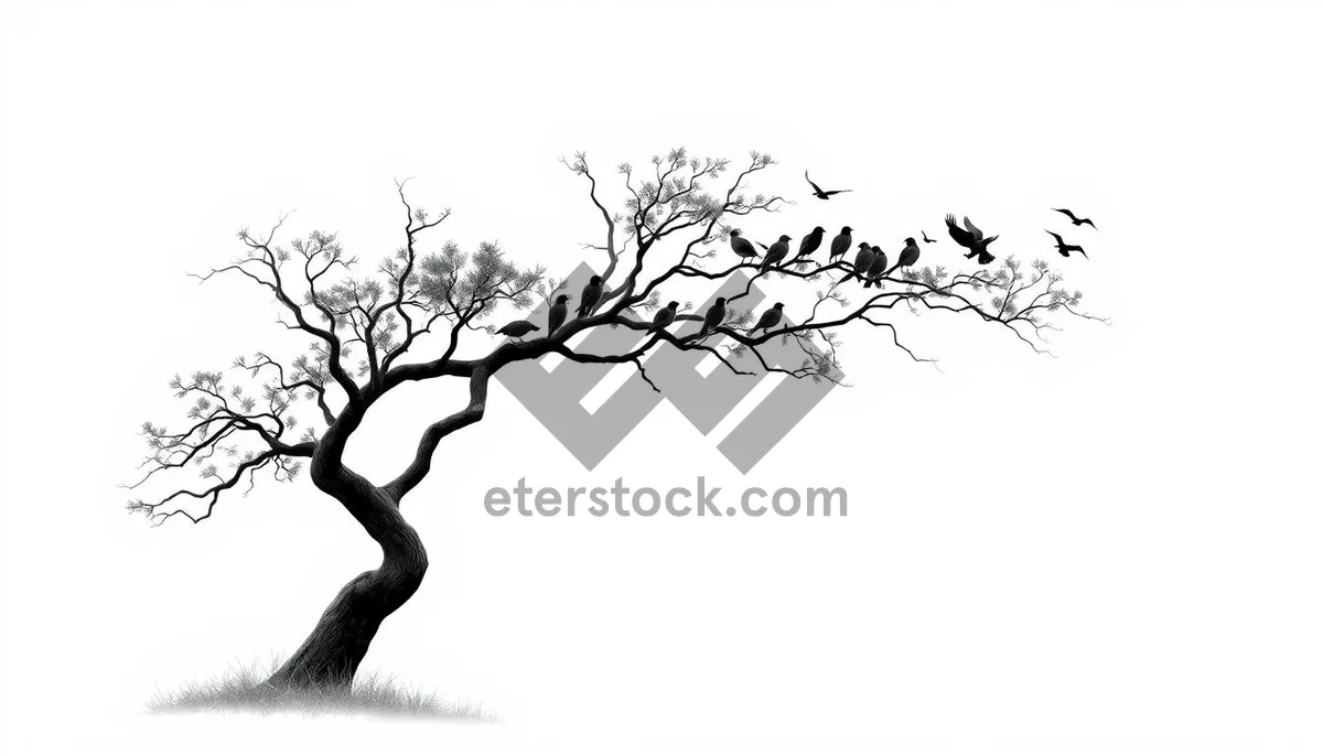 Picture of Silhouette of black oak tree in summer forest.