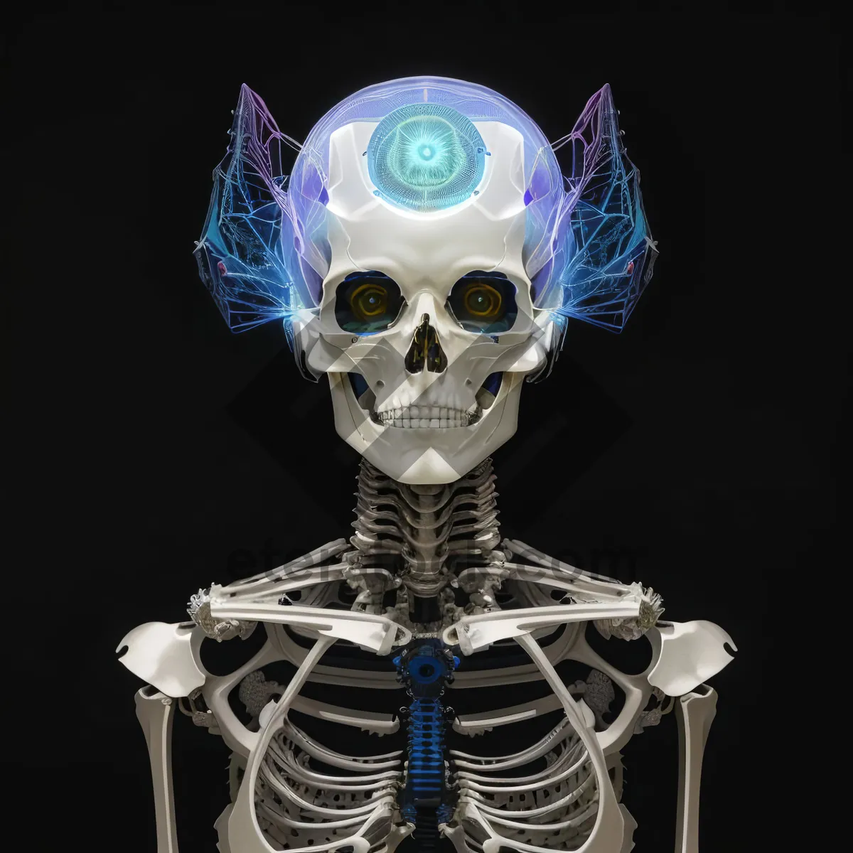 Picture of Scary 3D skull anatomy for medical science illustration.