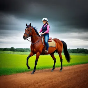 Brown Stallion Galloping in a Meadow