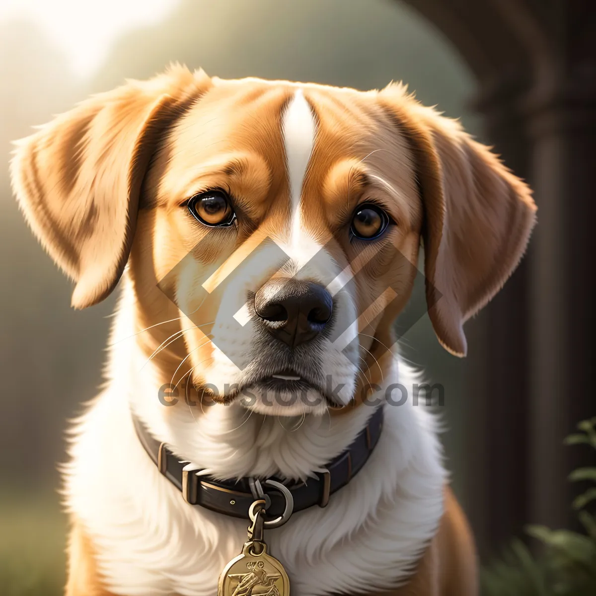 Picture of Adorable golden retriever puppy sitting with a collar