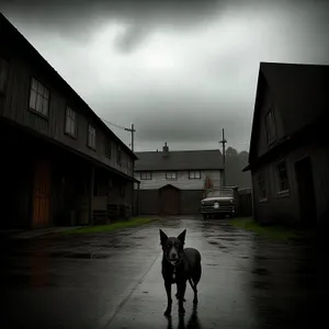 Canine Farm Stallion: Majestic Shepherd Dog and Terrier in Carriage